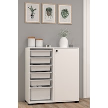 Rüya No.4 Modern Kullanışlı Beyaz Geniş Kapaklı Çok Amaçlı Sepetli Dolap