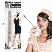 30 Cm Gümüş Payetli Sigara Tutacağı 1920 Ler Gatsby Parti Aksesuarı 5615 "