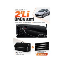 Peugeot 206 Küçük Ekranlı 1998-2009 Uyumlu Torpido Örtüsü + Tay Tüyü Çanta Seti - Siyah Gri