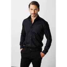 İgs Siyah Regular Fit Geniş Kalıp Klasik Yaka Düz Uzun Kollu Cepsiz %100 Pamuk Non Iron Gömlek-26236 SİYAH