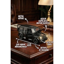 1:32 Metal Çek Bırak Mercedes G65 Siyah Sesli Ve Işıklı Kapıları Açılan Oyuncak Arazi Aracı