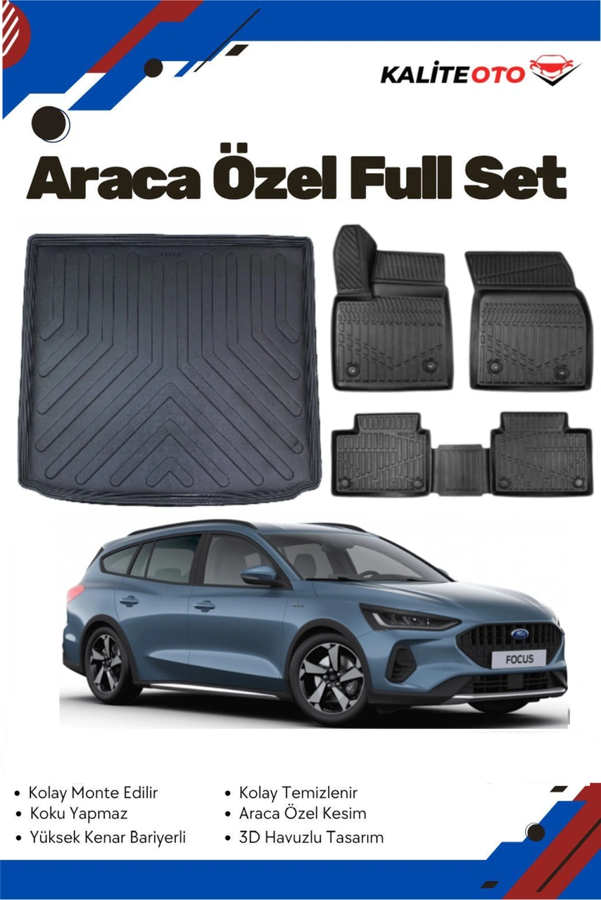 Ford Focus 5 Stw 2020 Model Yumuşak Paspas+üst Kısım Bagaj Havuzu Seti