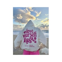 Tarzsokak Unisex Love Yourself First Sweatshirt Beyaz