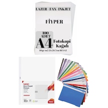 A4 Fotokopi Kağıdı 100lü Ve Renkli Telli Dosya Poşet Dosya Seti
