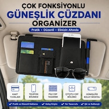 Coofbe Araç İçi Güneşlik Organizer Cüzdan Çok Bölmeli Telefon Gözlük Kart Kalem Tutucu Oto Düzenleyici