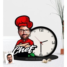 Kişiye Özel Bay Chef Karikatürlü Ahşap Masaüstü Saat-10