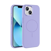 Apple Uyumlu iPhone 15 Kılıf M-safe Şarj Özellikli Metal Kamera Çerçeveli Zore Edi Silikon Kapak Lila