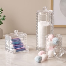 3'lü Mika Kristal Plastik Organizer Seti - Kulak Pamukluk, Makyaj Pamuğu, Mendillik 10 Parça