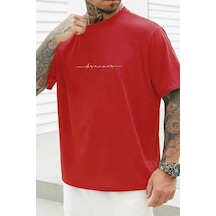 Erkek Dreamer Baskılı Oversize Tshirt Kırmızı
