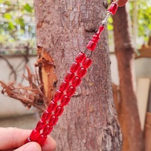 8x11 Mm Gümüş Püsküllü Kırmızı Zar Kehribar Tesbih - Serkan Başkan Usta İşçilikli Kırmızı