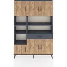 Arges Dolap 10 Raflı Tek Çekmeceli 6 Kapaklı 132x30x195 Antrasit-çam/antrasit Atlas Çam/antrasıt