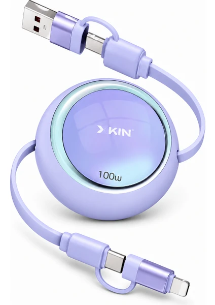 Xkin Makaralı Geri Çekilebilir 2'si 1 Arada Çok Başlıklı Telefon Şarj Kablosu 110 Cm 100w Type-c To Type-c