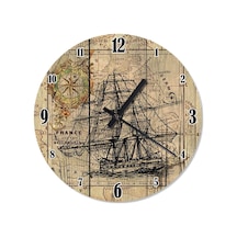 Fransa Almanya Ingiltere Haritası Yelkenli Gemi Duvar Saati Çok Renkli