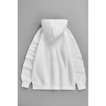 Unisex Beyaz Kapüşonlu Sweatshirt Good Vibes Kedi ,baskılı Şardonlu Kalın Kumaş Beyaz