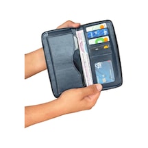 Premium Serisi Lüks Deri Özel Üretim Dikey Telefon Bölmeli Fermuarlı Erkek Cüzdanı Lacivert