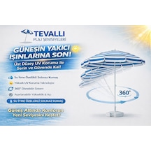 360 Dönebilen Plaj Şemsiyesi Uv Korumalı Su İtici Solmaz Kumaş 190 Gr Dokuma Polyester -mavi
