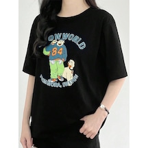 Adrift Karikatür Ve Grafik Tasarım Oversize T-shirt Cartoon/letter Serisi Kod635 Siyah