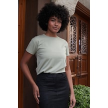 Jument Kadın Sıfır Yaka Kırışmaz Span Karışımlı Şık Kısa Kol Likralı T-shirt Bluz-açık Haki A.haki