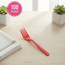 100 Adet Kırmızı Plastik Lüx Çatal