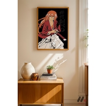 Rurouni Kenshin Samuray Poster, Ahşap Çerçeveli Duvar Tablosu - Anime Severlere Özel Hediye