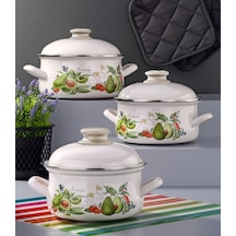 Bonera Emaye 6 Parça Krem Set Emaye Kapaklı - Avokado Dekor