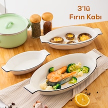 Porsima 085 Oval 3'lü Porselen Fırın Kabı Servis Tabağı Beyaz