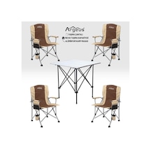 4 Adet Katlanır Kamp Sandalyesi Ve Alüminyum Masa Seti - Rustic Silver - Kum Çok Renkli