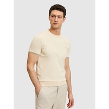 Ekru Slim Fit %100 Pamuk Bisiklet Yaka Triko T-shirt Bej