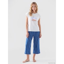 Lcw Dream Lacivert Çiçekli Kadın Kapri Pijama Altı