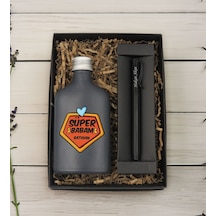 Bk Gift Kişiye Özel İsimli Baba Temalı Antrasit Tasarım Cam Şişede Kolonya 200 Ml & Siyah Metal Roller Kalem Hediye Seti-2, Babaya Hediye, Babalar Gün