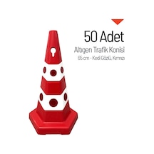 50'li Kedi Gözlü Kırmızı Altıgen Trafik Konisi Seti 65 Cm Trafik Dubası-3612