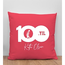 Bk Gift 100. Yıl Hatırası Premium Kumaş Kırmızı Kırlent Yastık-1, 29 Ekim Hediyesi, Cumhuriyet Bayramı, 100.yıl Hediyesi