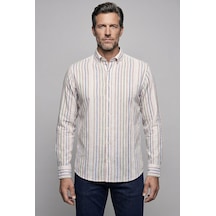 Bisse Kahve Regular Fit Keten Cepsiz Uzun Paşa Yaka Gömlek Gmktn261092 K11