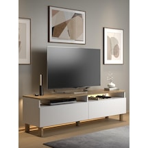 Nora Bohem Ledli Tv Ünitesi 150 Cm 2 Kapaklı 2 Raflı Dolaplı Atlantik Çam / Beyaz Kahverengi