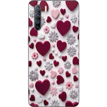 Oppo Reno 3 Uyumlu Kırmızı Ve Pembe Kalpler Baskılı Silikon Kılıf Renkli