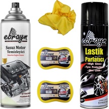 Ebrayn Lastik Parlatıcı Motor Temizleyici 2 Ad Sünger M.fiber Bez