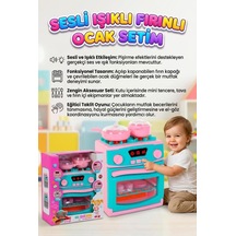 Fırınlı Ocağım Sesli Işıklı Pilli Açılabilir Kapaklı İnteraktif Ocaklı Aksesuarlı Oyuncak Seti
