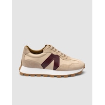 %100 Hakiki Deri Bej Kadın Sneaker Bej