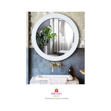 Zümrüt Beyaz Dekoratif Ayna Yuvarlak Işlemeli Duvar Aynası 69 Cm Beyaz