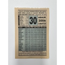 30 Aralık 2006 Takvim Yaprağı - Nostaljik Koleksiyonluk Takvim Yaprağı