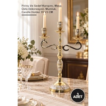 3 Adet Pirinç Sedefli 3'lü Şamdan Pirinç Ve Karışımı, Masa Üstü Dekorasyon, Mumluk, Candle Holder 35 23 Cm