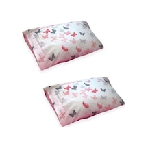 Bebek Özel Bebek Çocuk Yastık Kılıfı 35x45 CM 2 Adet, Pembe Kelebekli Çok Renkli