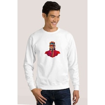 Wars Baskılı Beyaz Erkek Örme Sweatshirt