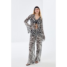 Zebra Desenli Şifon Plaj Pantolon-zebra