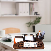 Kişiye Özel Psikolog Masa İsimliği Modern Ahşap Masaüstü Organizer Ve Kalemlik Kahverengi