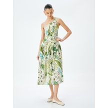 Koton Midi Boy Astarlı Viskon Çiçekli Tek Omuz Elbise Yeşil Desenli 5sak80056uw Yeşil Desenli