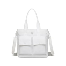 Smart Bags Mikro Poly Kumaş Büyük Boy Kadın Omuz Çantası 3345 Beyaz