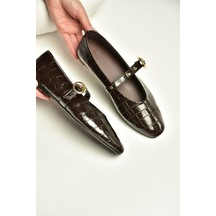 Fox Shoes Z920350011 Kahverengi Kroko Basklı Kadın Babet