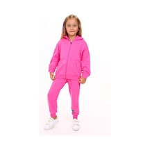 Toontoy Kids Toontoy Kız Çocuk Kapüşonlu Fermuarlı Baskılı Eşofman Takım Açık Fuşya