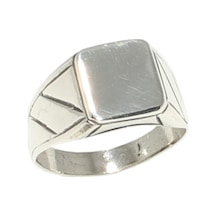 925 Ayar Gümüş Çizgi Kenarlı Dörtgen Ayna Yüzük